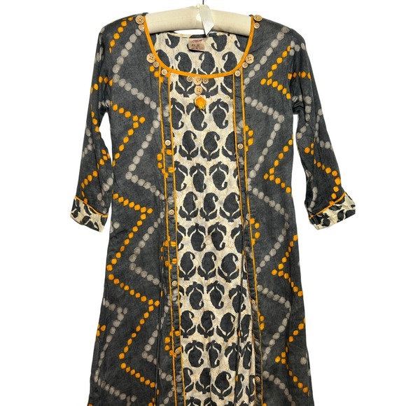 Zoie Dress Womens Actual XS Gray Orange Midi Bohemian Tassels Cotton Sheath - AC - Picture 5 of 9